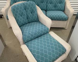  03 Vintage Lloyd Flanders Lloyd Loom AllWeather Wicker Sofa, Lounge Chair  Ottoman  3 Pc Set