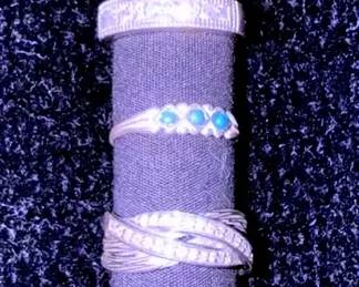 Collection of 8 Sterling Silver Rings with Colorful  Clear Stones  925, Signed Pieces