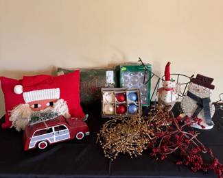 Christmas Decor Lot  Santa, Snowmen, Ornaments, Berry Sprays  Holiday Accents