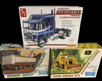 AMI Kenworth Aerodyne Cabover, ERTL Dump Gravel Trailer, ERTL John Deere 310 Backhoe Loader