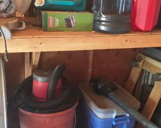 Shop Vac, Coleman Stove, water jugs