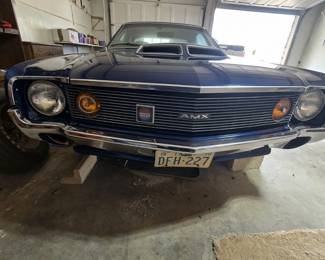1970 AMC AMX - 70,213 miles - 2 seat - 4 speed manual floor shift - 360 cid V8, 4 barrel (~290 HP)