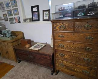antique chest of drawers, antique cedar chest and wood wash stand