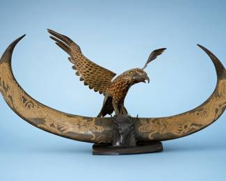 Carved water buffalo horn sculpture (Okimono)