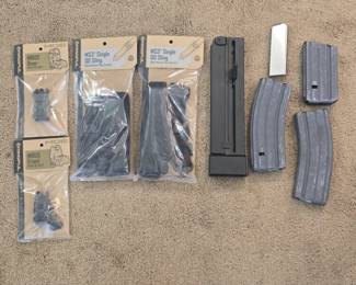 Front & Rear MOE MBUS polymer flip-up sights, slings, and firearm magazines