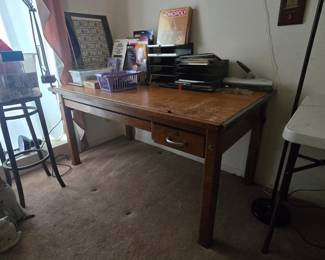 Vintage solid wood drafting table with tilt top