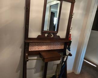 Entry umbrella stand/hat/coat rack with mirror - metal tray at bottom to catch the umbrella water!