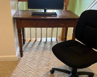Office Chair, Small Vintage Desk, Monitor