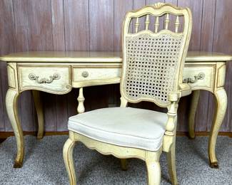 Vintage 1970s Country French style writing desk & chair by Thomasville