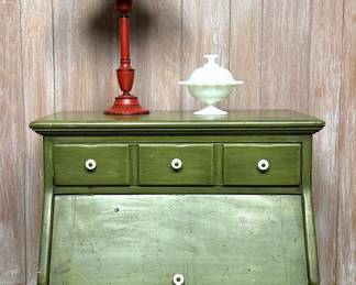 Another example of vintage Ethan Allen furniture, a vintage Sugar Bin style cabinet in Holly Green