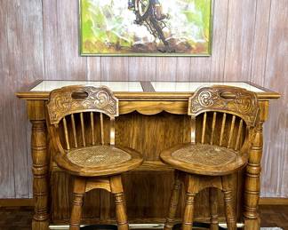 Vintage Oak Bar with Barstools by Riverside.