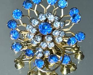 1950s Blue Rhinestone Brooch