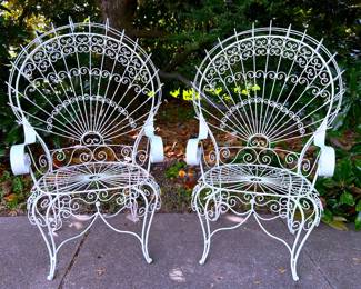 Vintage Salterini Style Peacock Wrought Iron Chairs