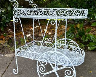 VINTAGE HOLLYWOOD REGENCY WROUGHT IRON PATIO BAR CART