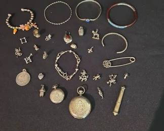 Antique Pocket Watch, Suspected Silver and 800 Charms