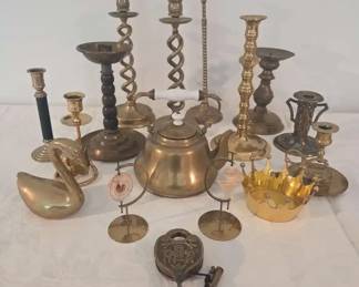 Assorted Vintage and Antique Brass Decor Items