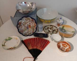 Vintage Japanese Porcelain Plates, Bowls Folding Fan Lot