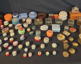 Collection of Vintage Enamel, Porcelain, Metal Wooden Trinket Boxes