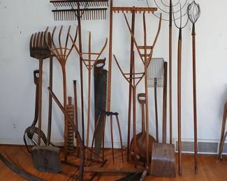 Primitive Wooden Farm Tools Garden Collectables