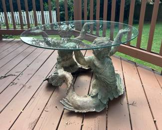 Cast-iron table with glass top 31x19