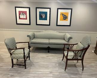 Queen, Anne sofa and two chairs