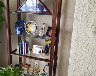 Lighted display unit w/glass shelves and wood