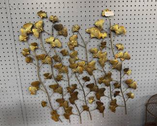 Large Vintage MCM Brass Leaf Wall Art Panel
