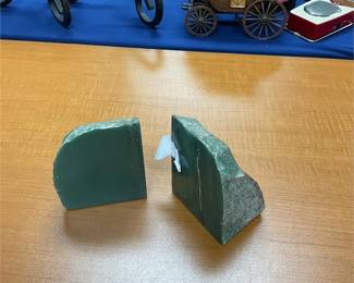 Vintage Polished Green Jade Jasper Stone Bookends