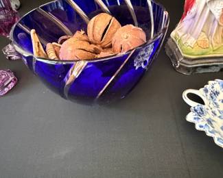 Cobalt blue glass serving bowl