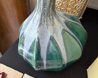 Green art glass vase