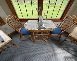 Rattan dining table with two chairs