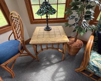 Rattan side table and chair