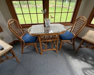 Rattan dining table with two chairs