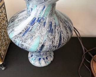 Blue and white art glass vase