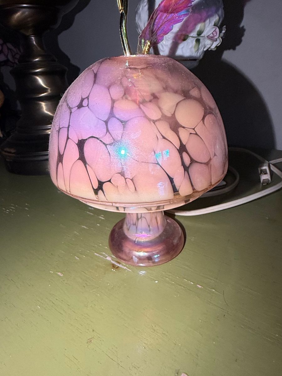 Vintage Art Glass Mushroom Lamp with Iridescent Finish