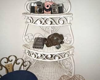 Vintage White Wicker Corner Etagere Shelf