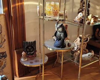 Vintage Hollywood Regency Brass Faux Bamboo Tiered Display Stand with Glass Shelves