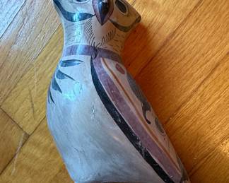 Vintage Tonala Mexican Folk Art Pottery Owl Figurine