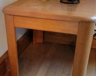 Vintage Oak End Table with Parquet Top