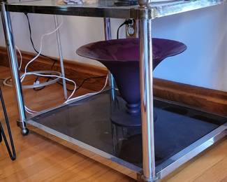 Vintage Chrome and Smoked Glass Two-Tier Side Table with Ball Feet