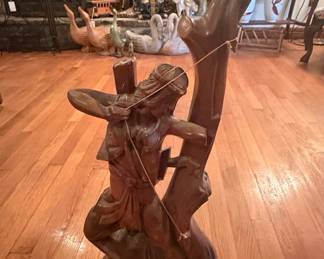 Vintage Carved Wood Native American Archer Statue