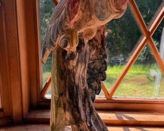 Vintage Hand-Carved Wooden Parrot Sculpture