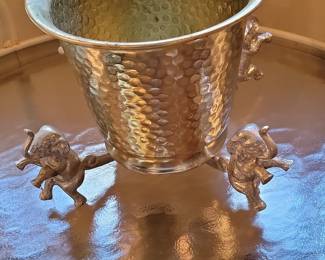 Vintage Hammered Metal Elephant Footed Ice Bucket