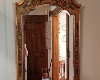 Vintage Rococo Style Giltwood Mirror with Painted Floral Accents