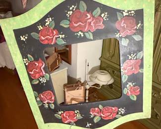 Vintage Hand-Painted Rose Floral Wall Mirror
