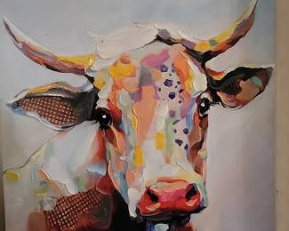Impasto Oil Painting of a Colorful Cow