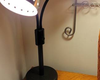Vintage Dual-Head Gooseneck Desk Lamp with Perforated Shades