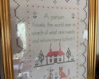 Vintage Cross-Stitch Sampler with Quote and Animals