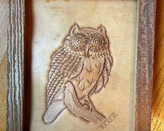Bill Tucker Leather Carving Owl Wall Art