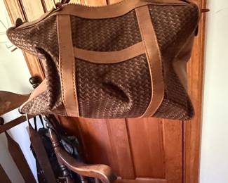 Vintage Brown Woven Leather Satchel Handbag